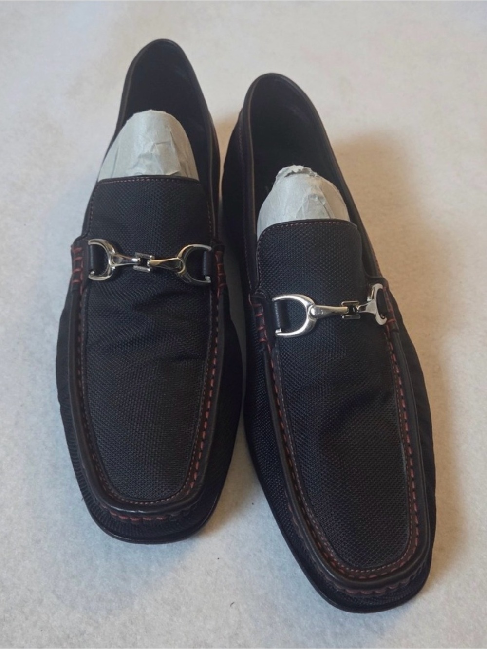 Beautiful  Donald J. Pliner Black Slip-On Horsebit Loafers w/ Striking Red Trim
